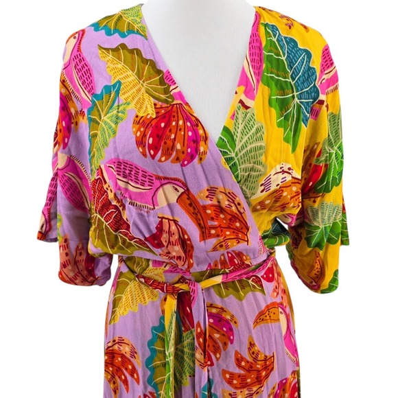 Farm Rio Anthropologie Womens M Mixed Beaks & Bananas Maxi Wrap‎ Dress NWT - Picture 5 of 10